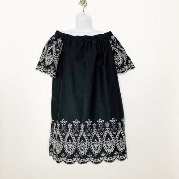 New York & Company Dresses & Skirts - NYC Embroidered Short Sleeve OTS Dress Black #2561